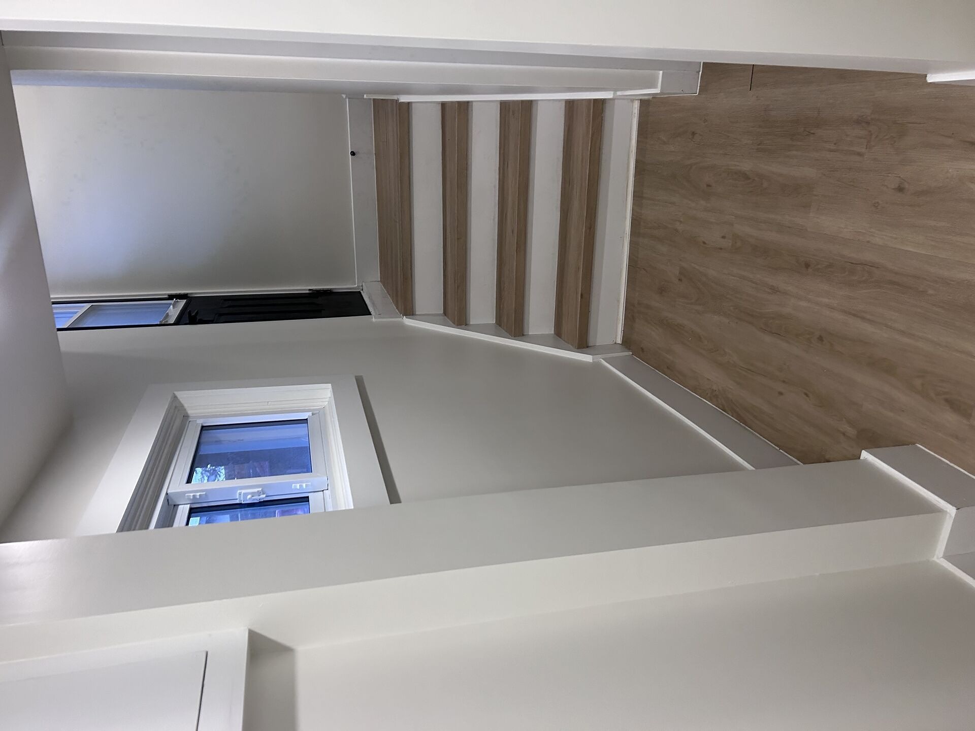 Modern Basement with Wood Accent Wall